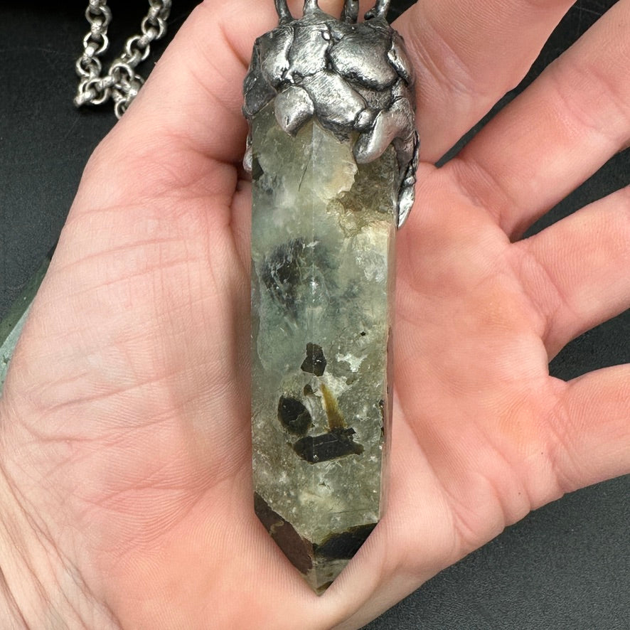 Fern ~ Prehnite Tower ~ Polished Prehnite Point Necklace