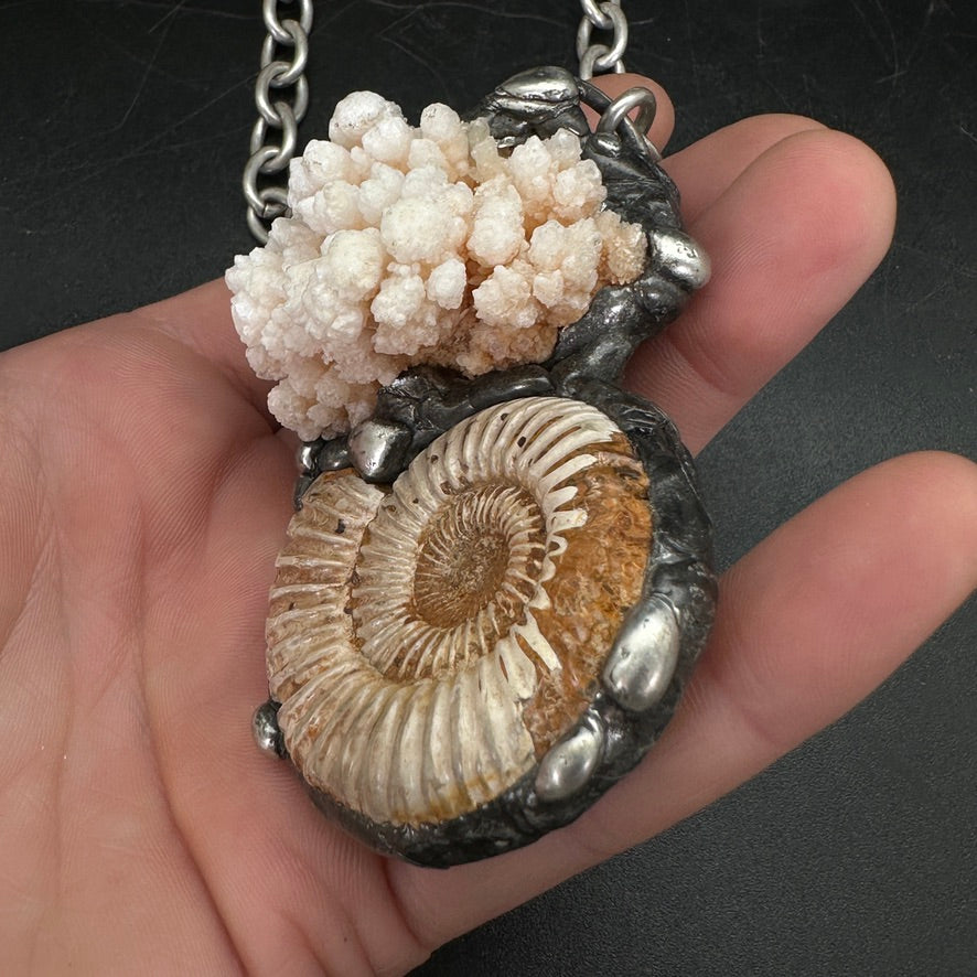 Oceanic ~ Fossil Ammonite & Calcium Stalactite Necklace