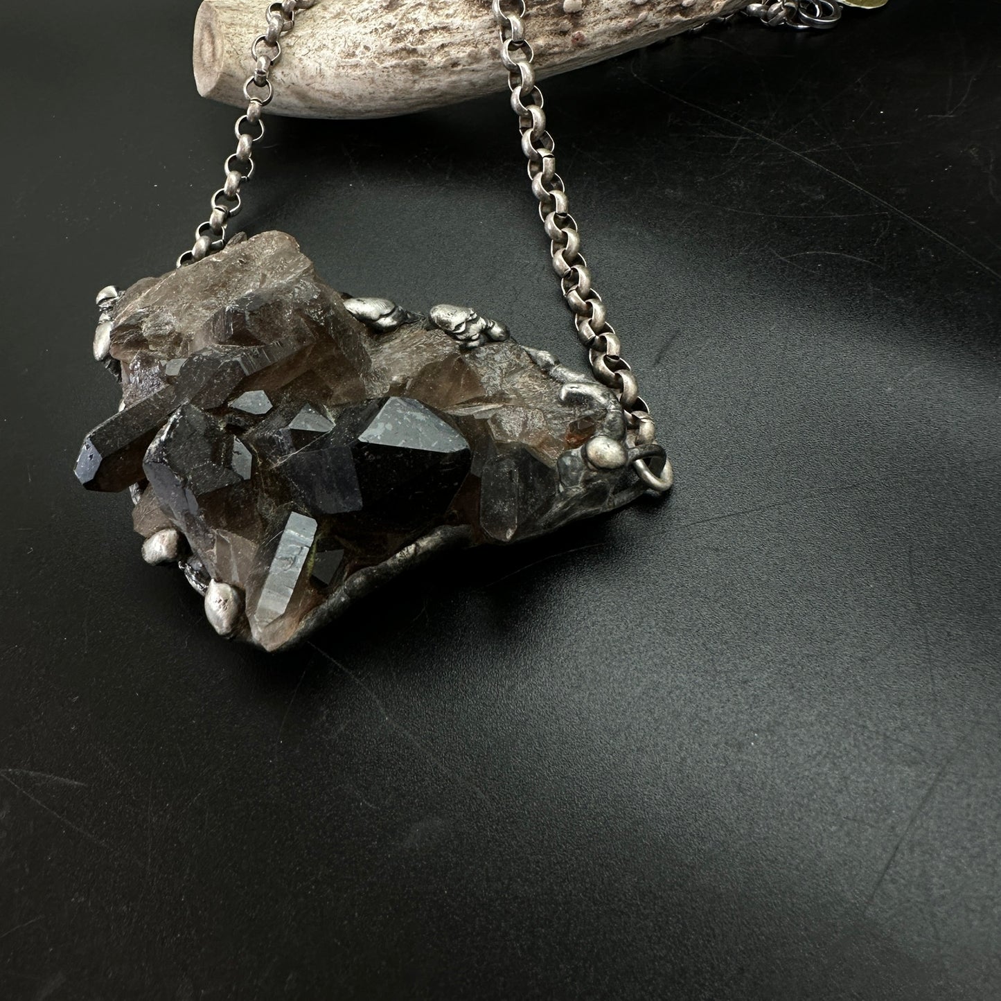 Midnight In Tucson ~ XL Smoky Quartz Cluster Necklace