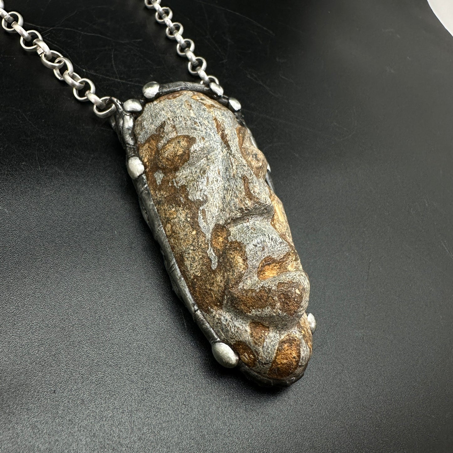 Mask  ~ Carved Fossil Dinosaur Bone Necklace